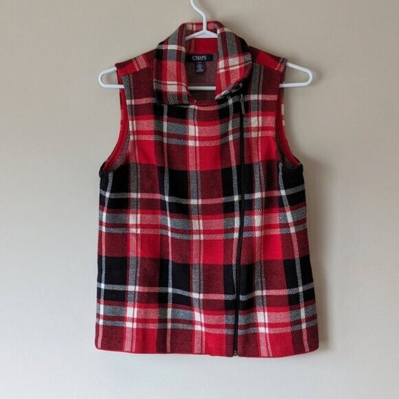 Chaps 100% cotton plaid knit asymmetrical zip vest - Picture 4 of 8